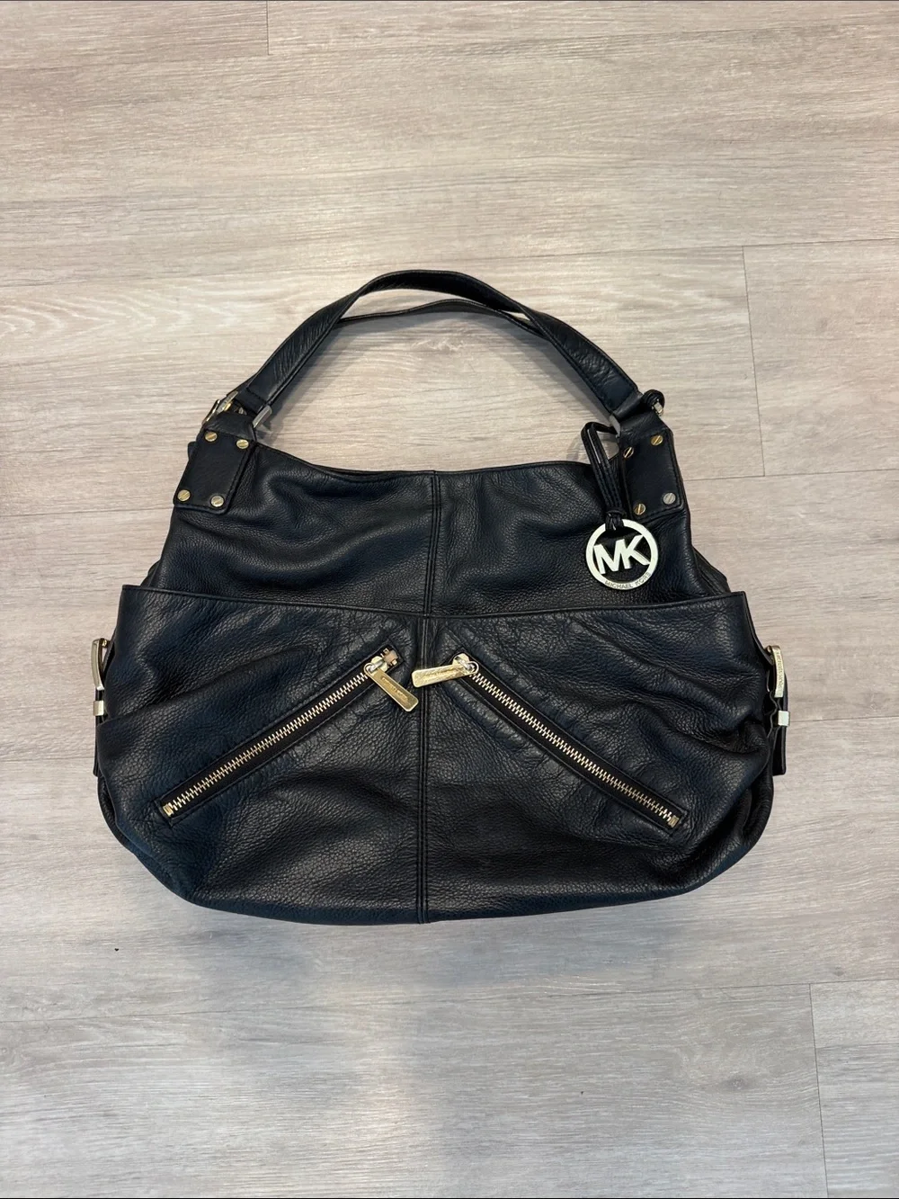 Michael Kors Black Leather Portland Hobo Shoulder Tote Bag